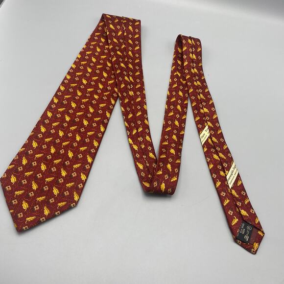 Ermenegildo Zegna Red‎ Gold Leaves Tie 100% Silk Necktie Made in Italy - Picture 3 of 9